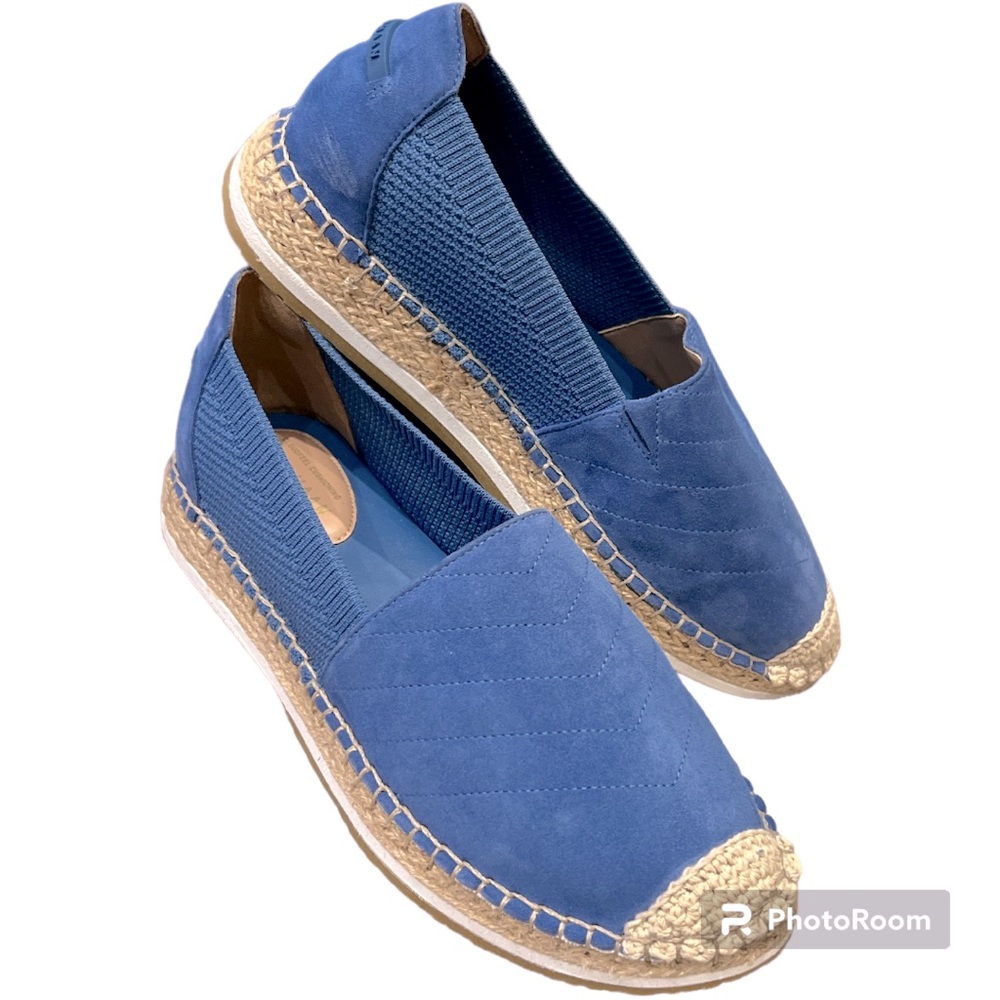 Cole Haan Cloudfeel slip-on espadrilles shoes blue suede & stretch fits 7.5 NEW